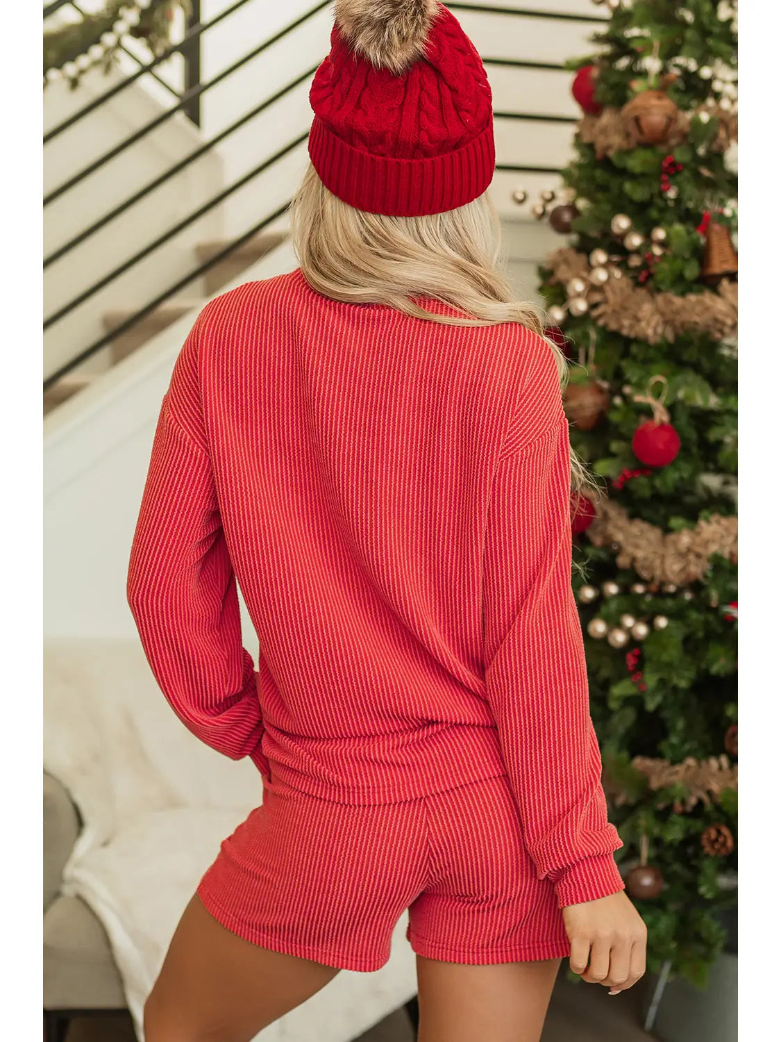 Corduroy "MERRY" Christmas Top & Shorts Set