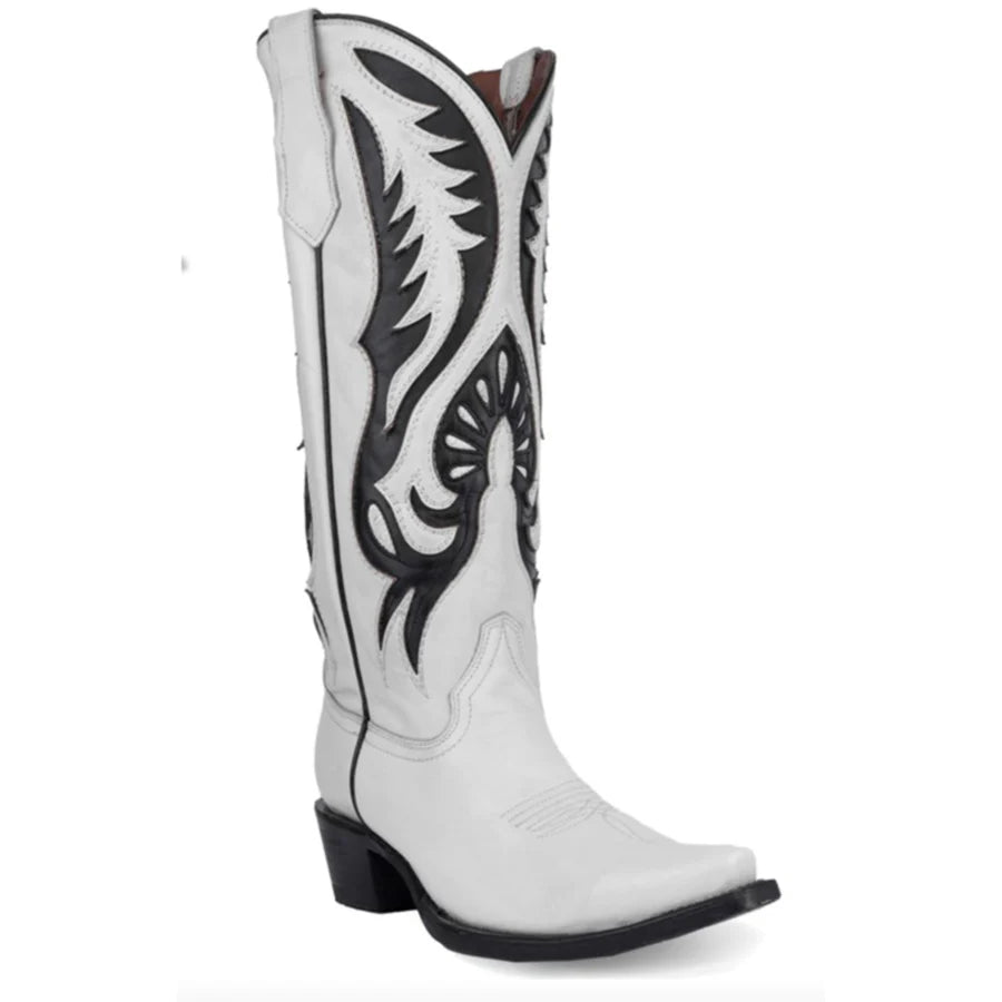 Circle G LD White/Black Inlay & Embroidery Boot