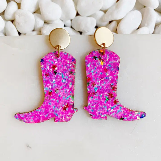 Pink Glittered Up Cowgirl Earrings