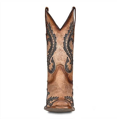 Circle G Brown/Grey Overlay Embroidered Studded Sq. Toe Boot