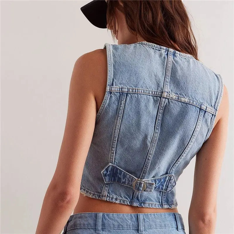 Cotton Denim Light Blue Vest