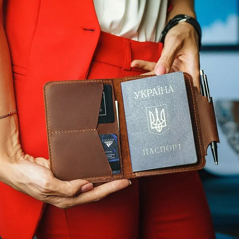 Leather Passport Cover w/ Pen Holder