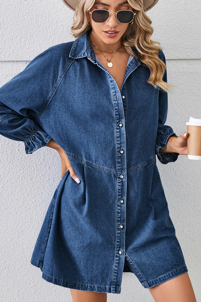 Dark Wash Button Up Denim Dress