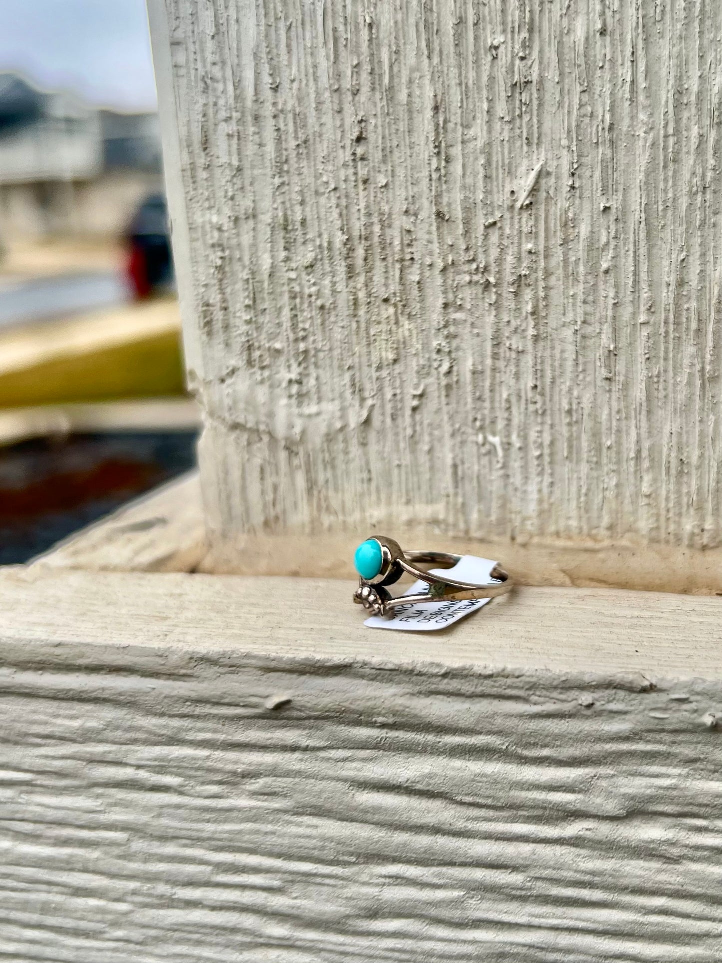 Kingman Turquoise Sterling Crescent Moon Detail Ring - Size 7