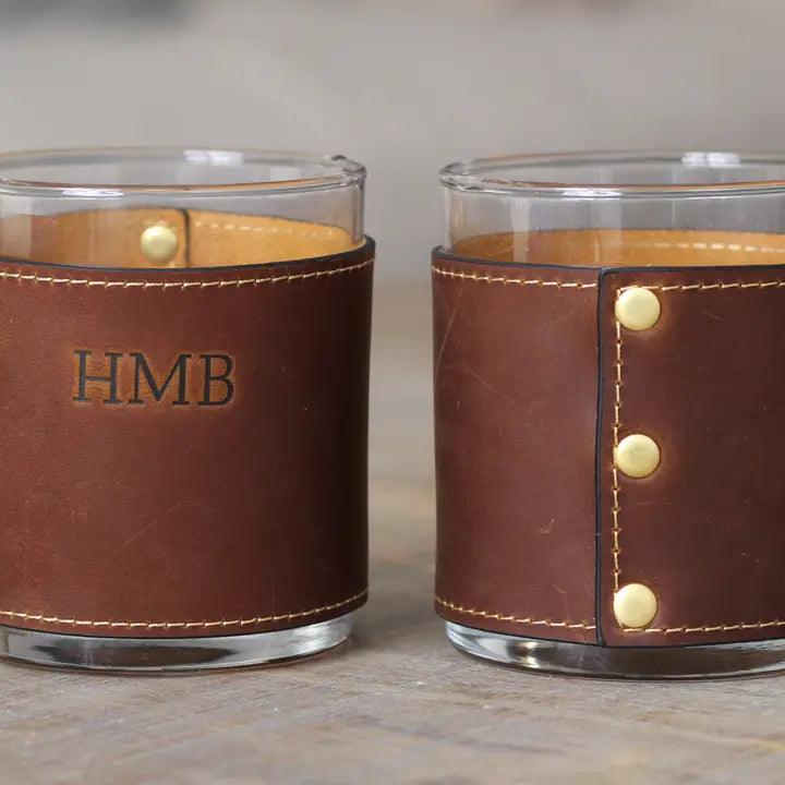 Whiskey Glass with Leather Cuff Sleeve