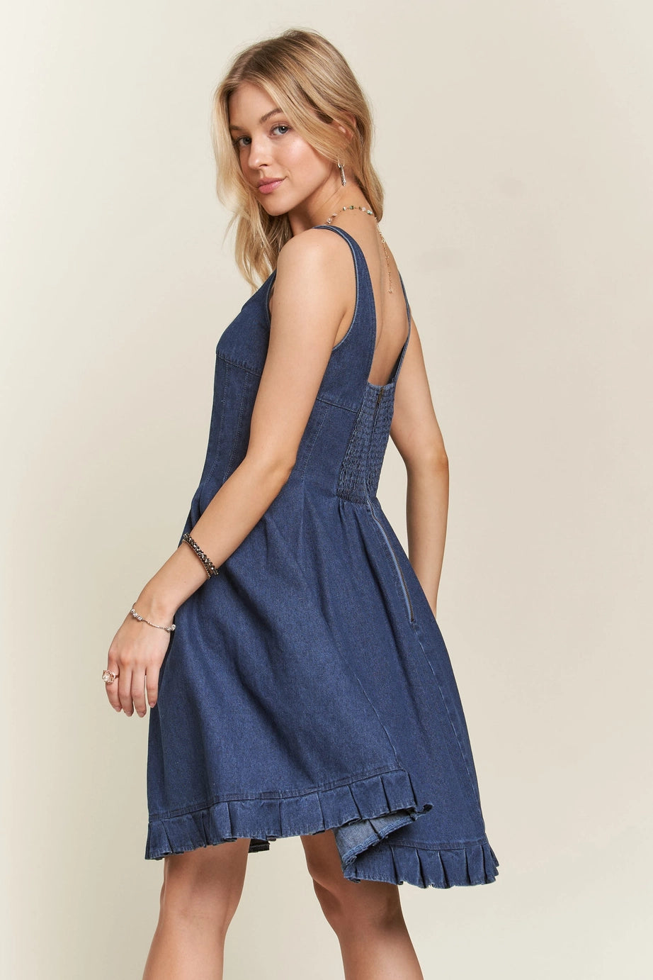 Front Pintuck Detail Denim Dress