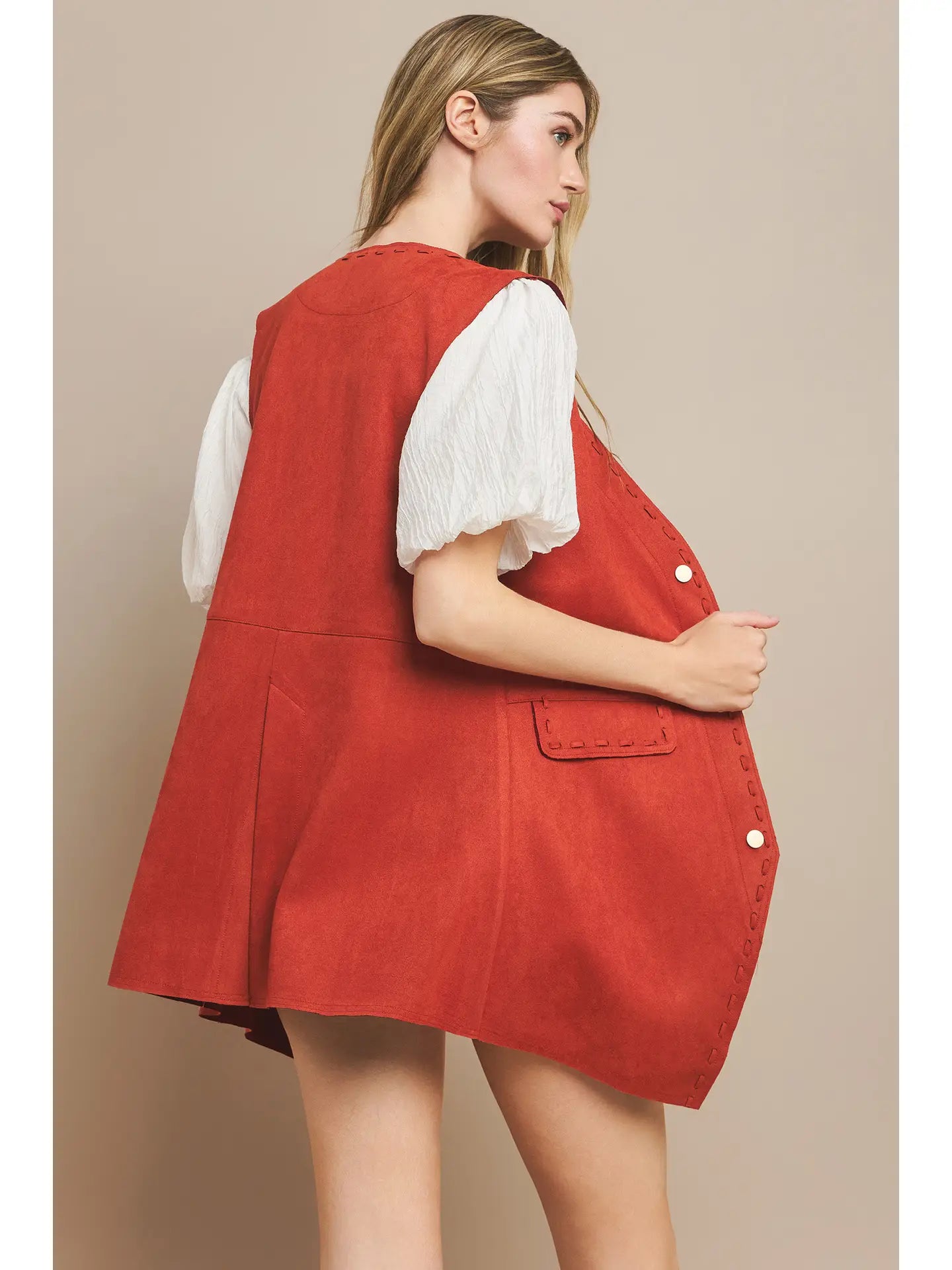 Rust Suede Midi Vest