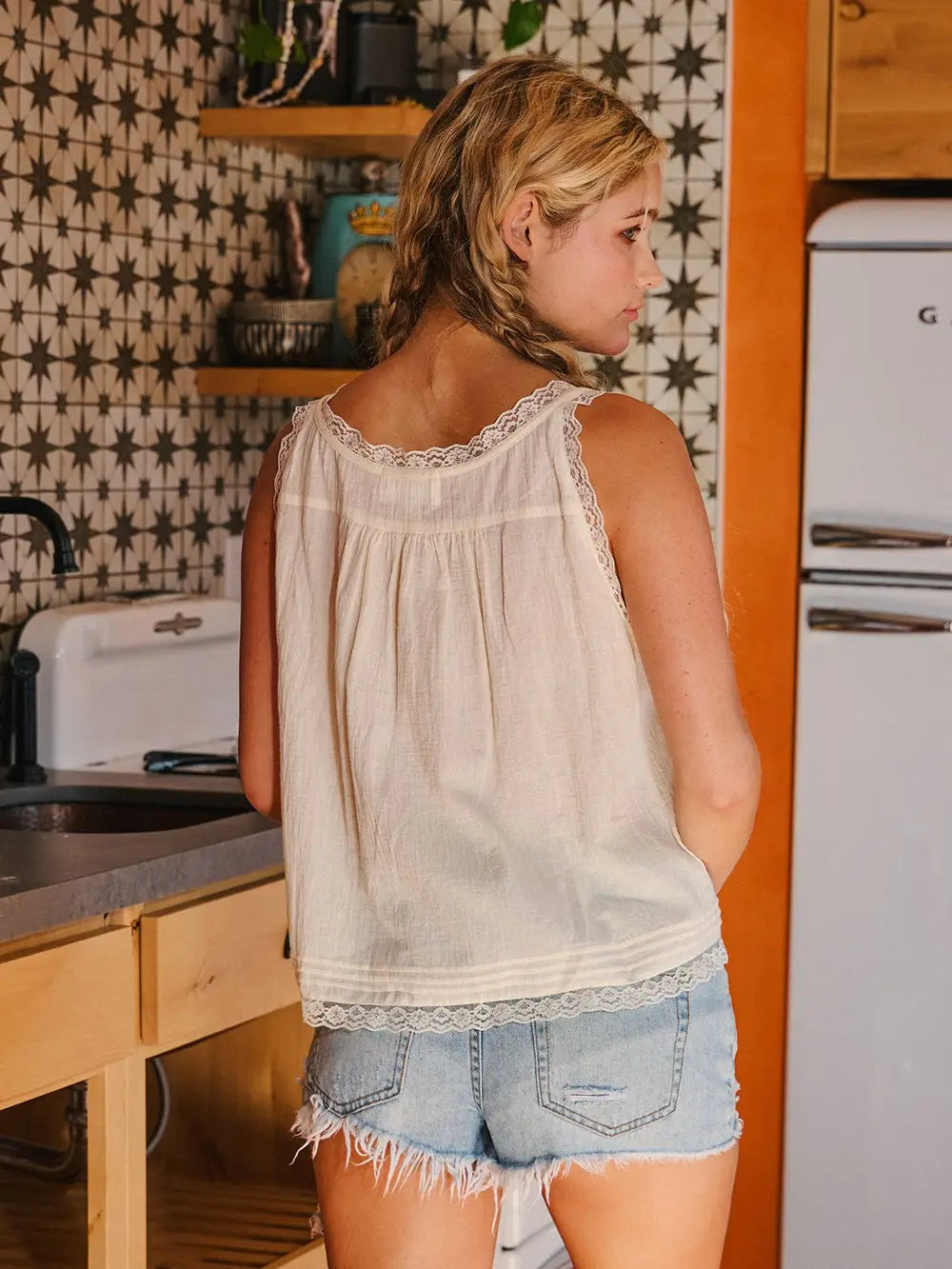 Front Lace Trimmed Tank Top