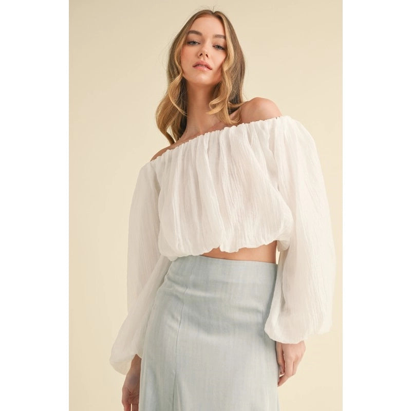 Off-Shoulder Long Sleeve Textured Blouse