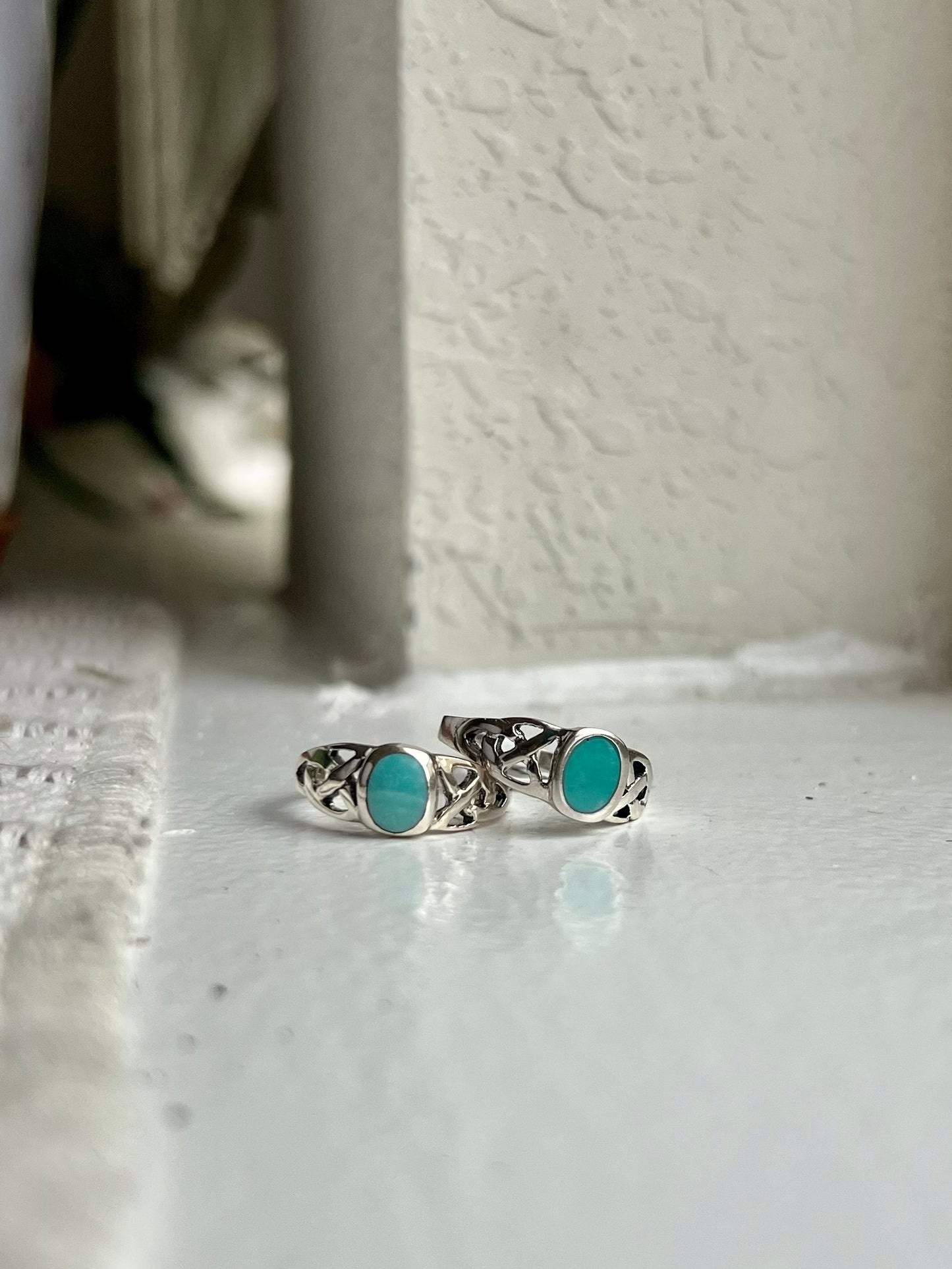 Braided Sterling Band Simple Turquoise Ring - Size 7