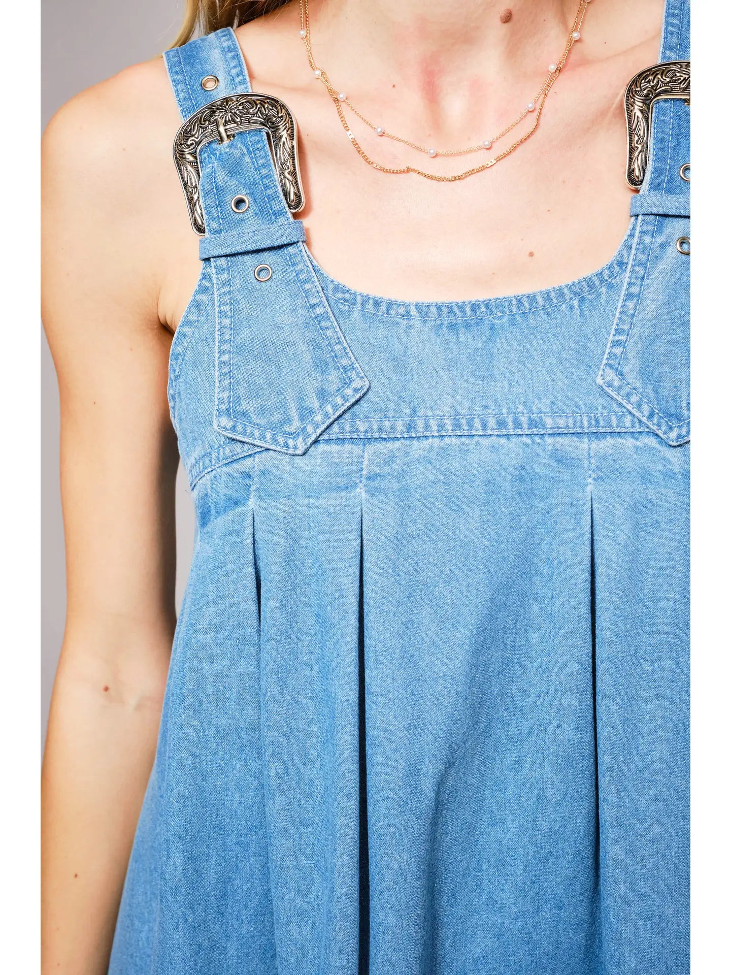 Western Buckle Strap Denim Dress