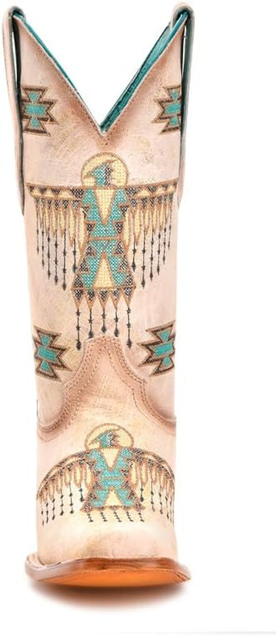 Circle G LD White-Turquoise Embroidery Square Toe Boot