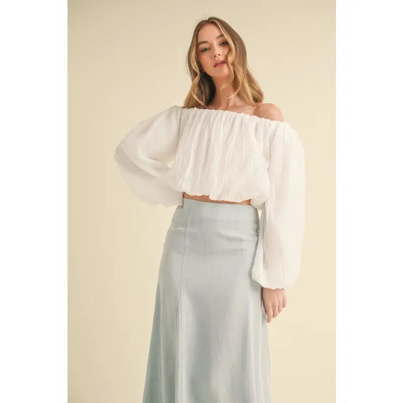 Off-Shoulder Long Sleeve Textured Blouse