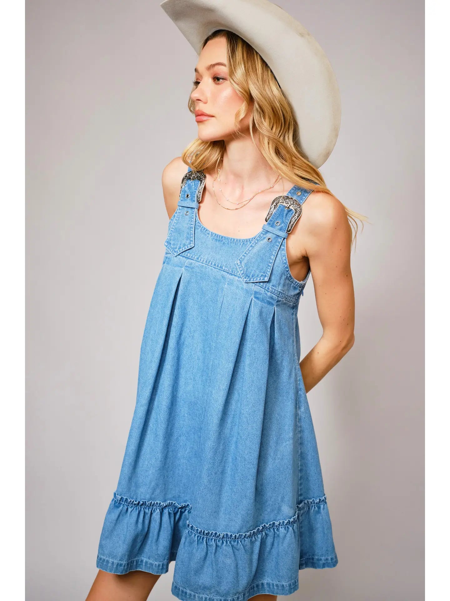 Western Buckle Strap Denim Dress