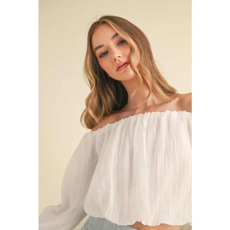 Off-Shoulder Long Sleeve Textured Blouse