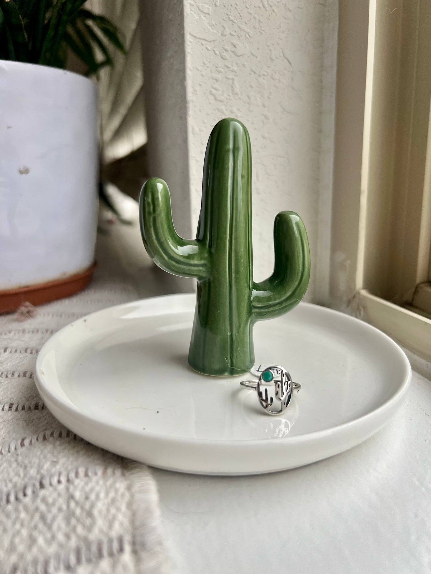 Sterling Silver Cactus Turquoise Ring - Size 7