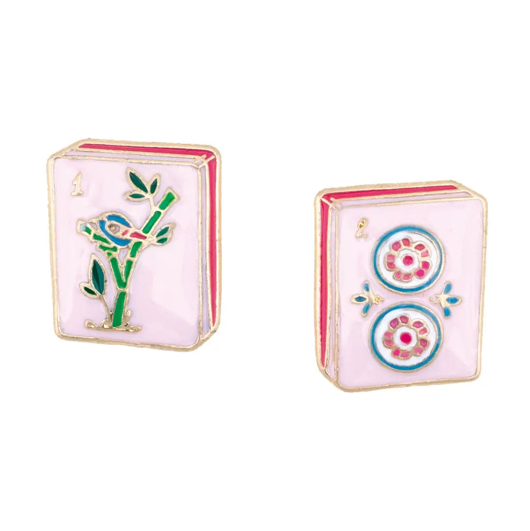 Mahjong Tile Stud Earring in Light Pink
