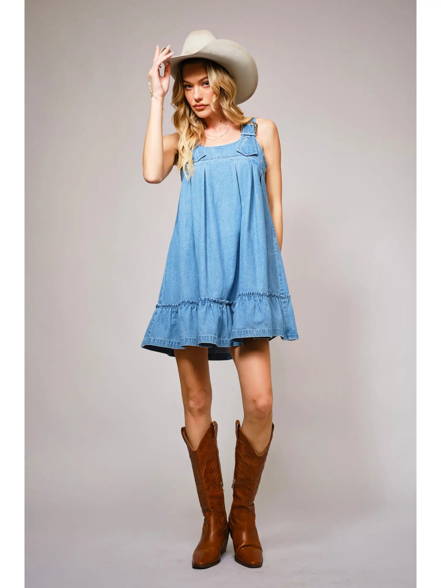 Western Buckle Strap Denim Dress