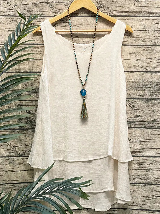 Tiered White Tank Top