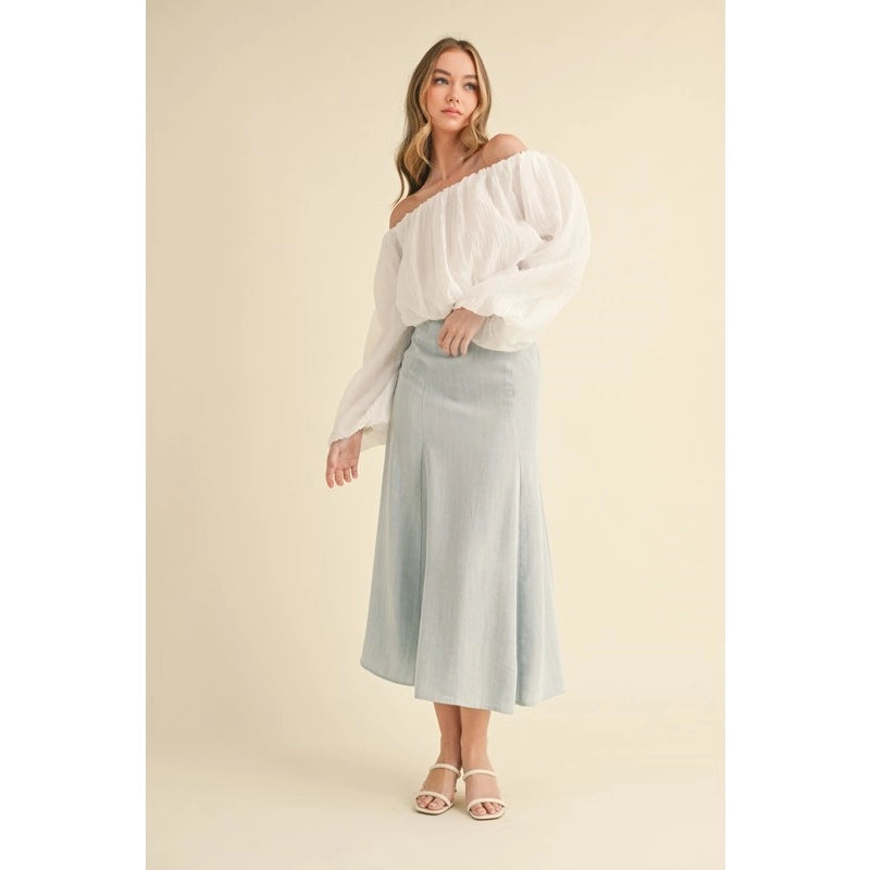 Off-Shoulder Long Sleeve Textured Blouse
