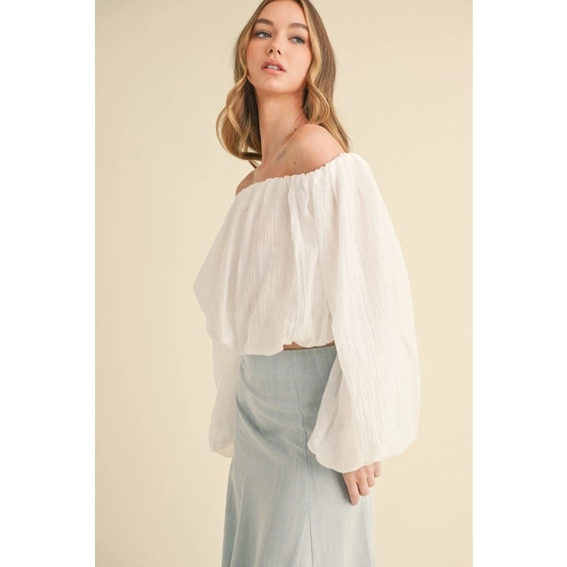 Off-Shoulder Long Sleeve Textured Blouse