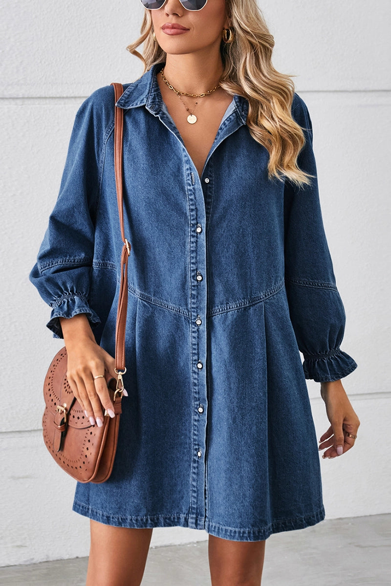 Dark Wash Button Up Denim Dress