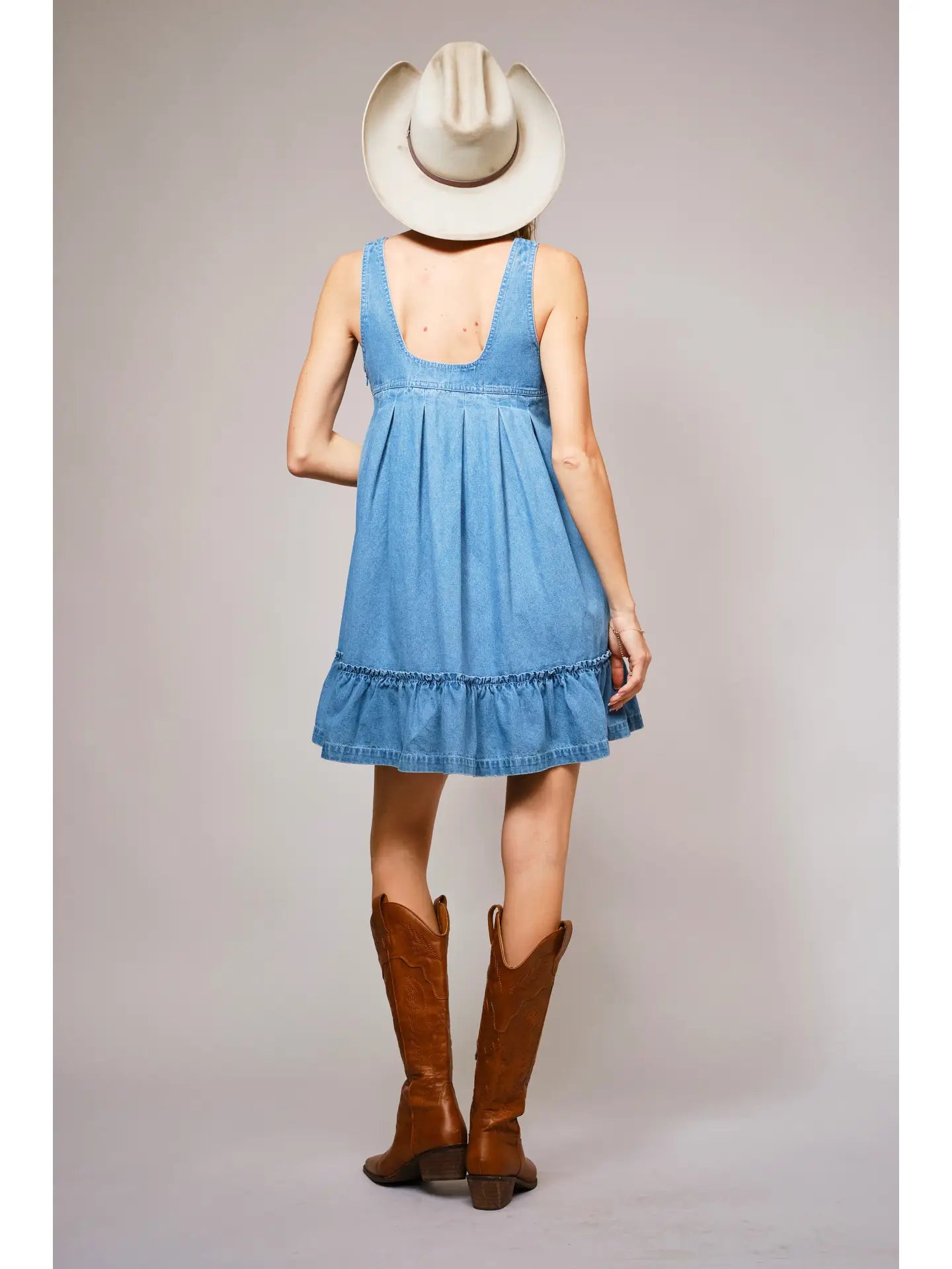 Western Buckle Strap Denim Dress