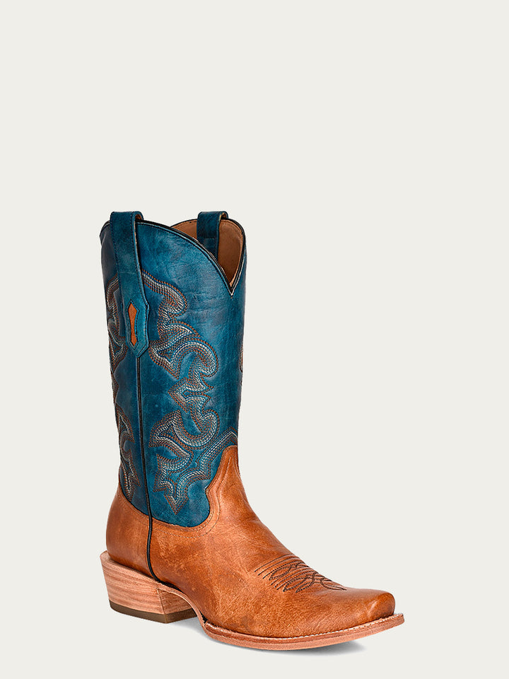 Corral Men's Sand/Navy Blue Embroidery Horseman Toe