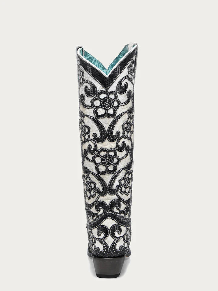 Corral White Overlay Sequin-Embroidery Flora Boot