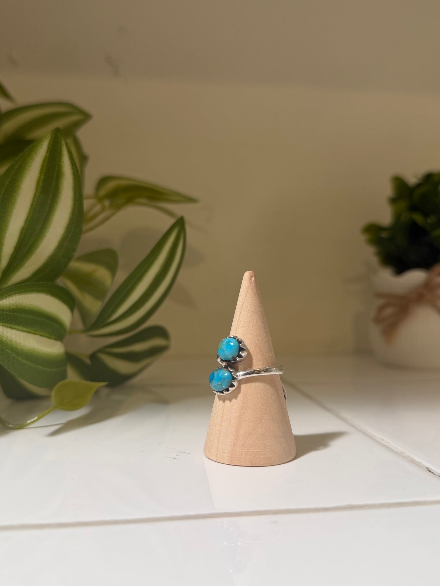 Double Turquoise Stone Adjustable Wrap Ring