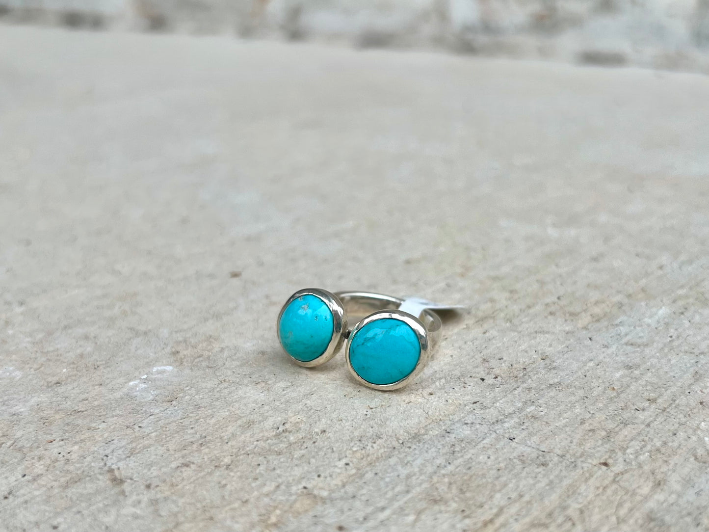 Double Stone Navajo Handmade Turquoise Ring - Size 7