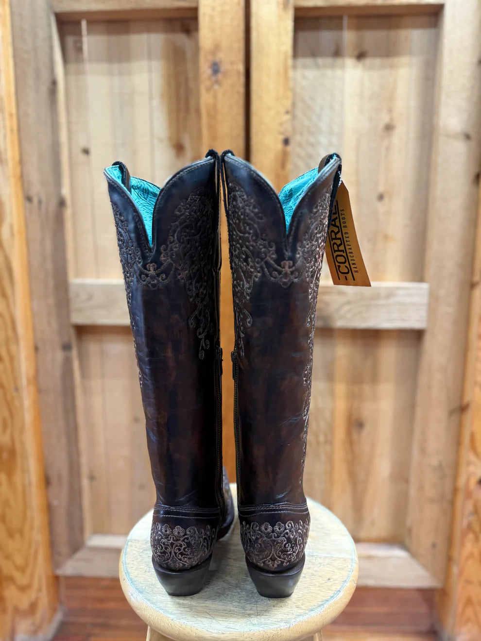 Corral Black/Honey Floral Embroidery Tall Top Boot