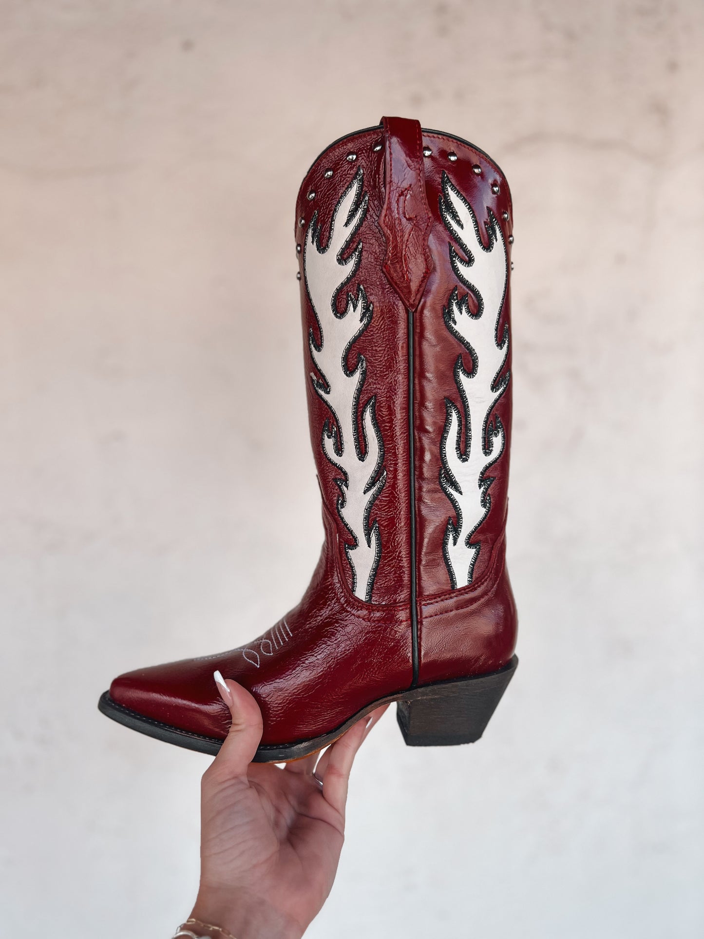 Corral Womens Red Flame Stitch & Studs Boot