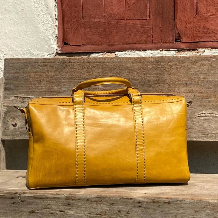 Pranee Austin Leather Duffel Bag in Citrine