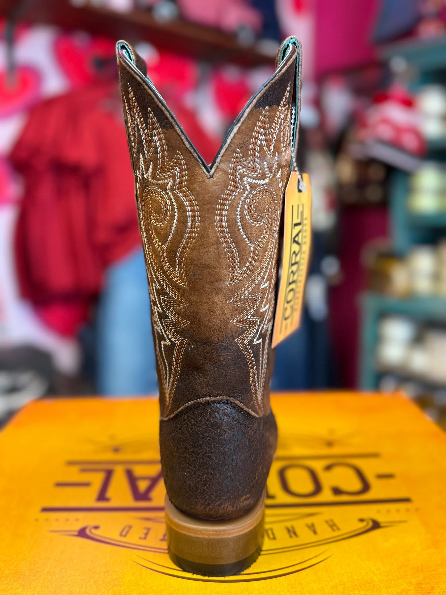 Corral Brown Flames Lamb Embroidery Square Toe Boot