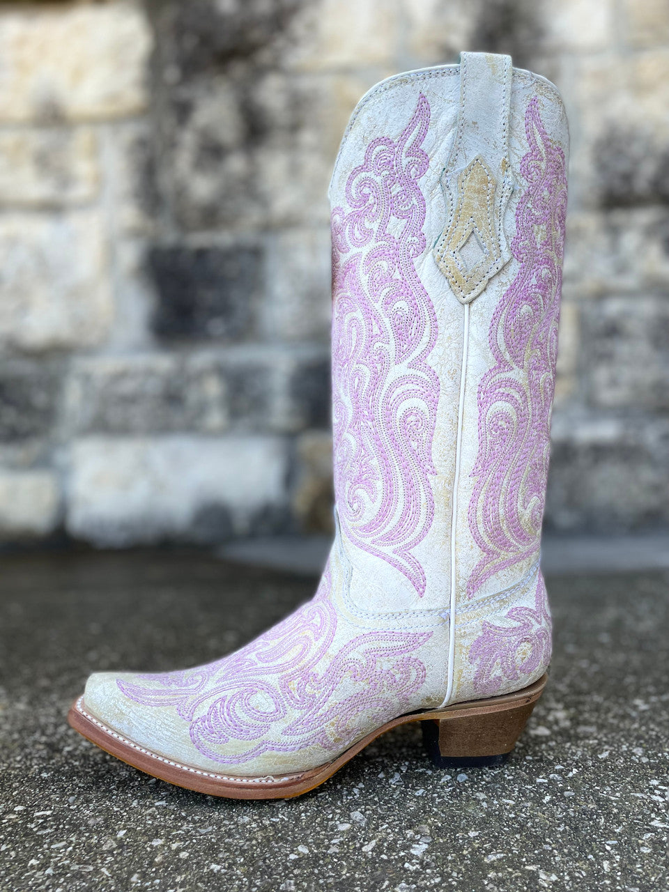 Corral Crackled White-Pink Luminescent Embroidery Boot
