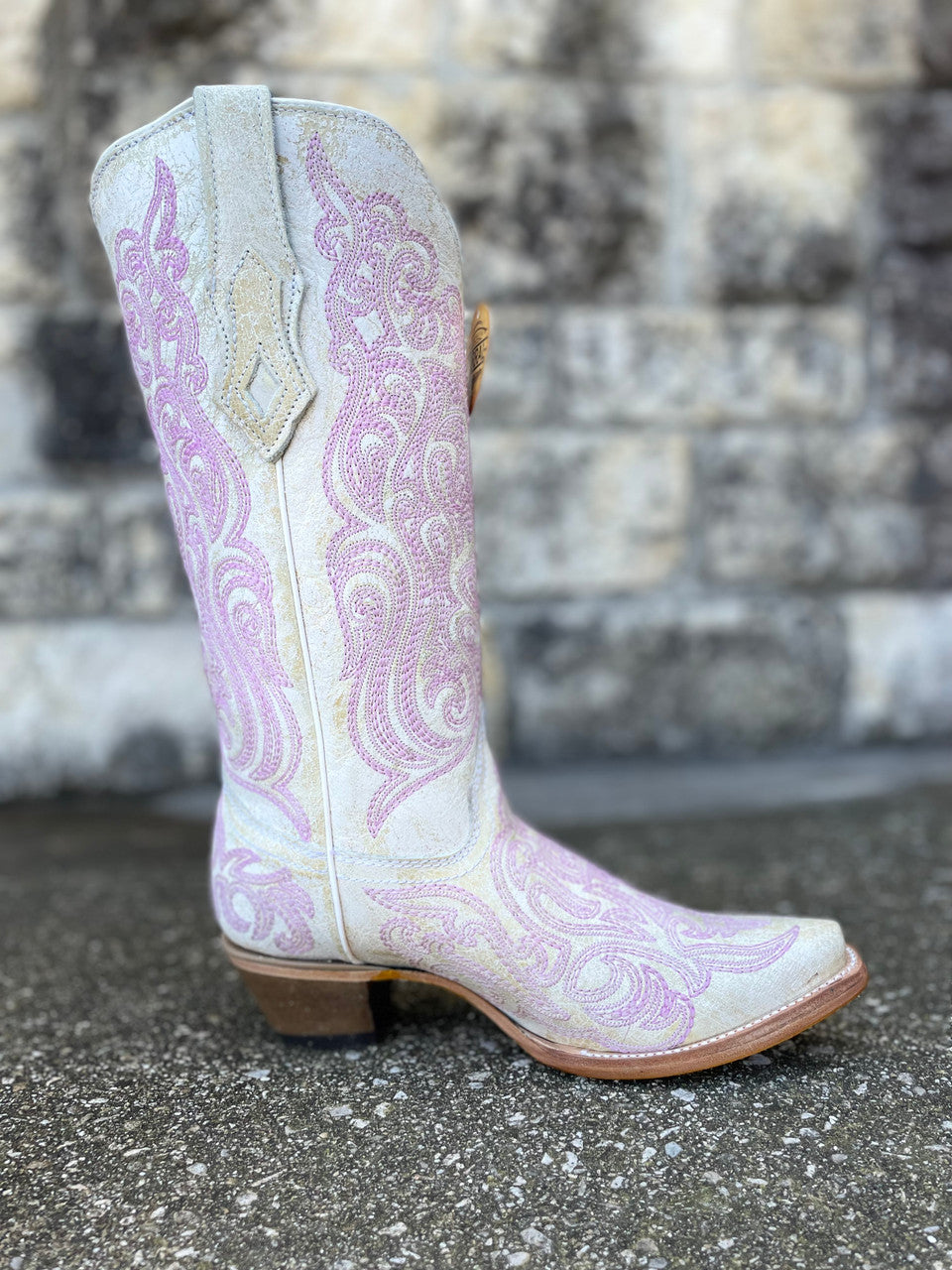 Corral Crackled White-Pink Luminescent Embroidery Boot