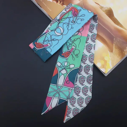 Equestrian Swirling Horse Ribbon Scarf and Round Box