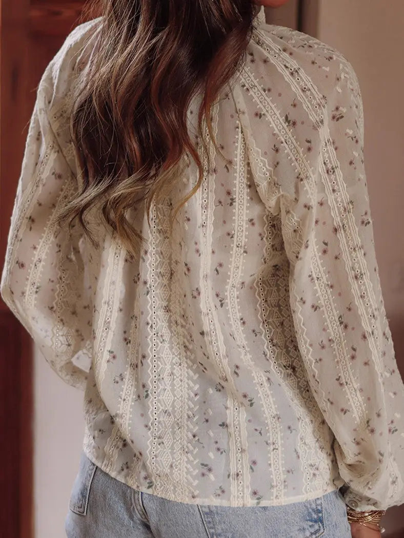 Floral Tassel Tie Peasant Blouse