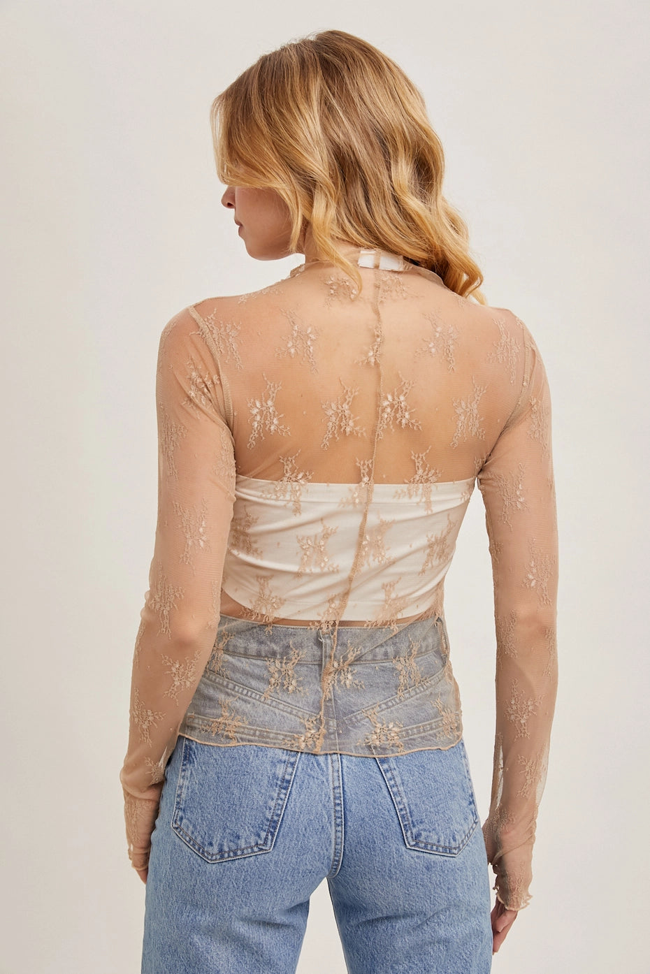 Champagne Floral Mesh Layering Top