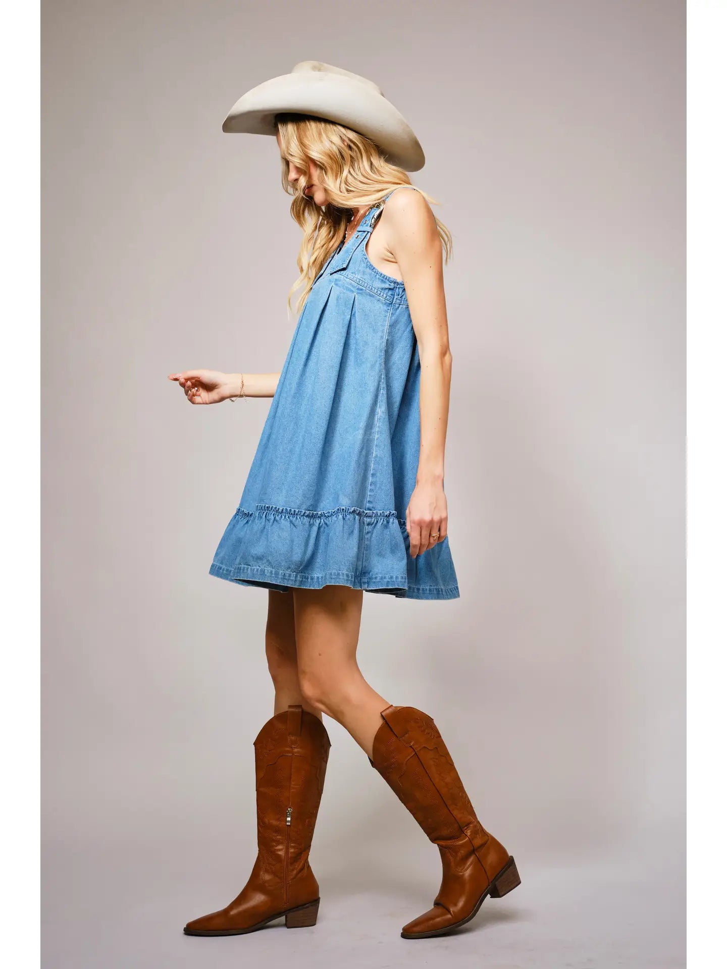 Western Buckle Strap Denim Dress