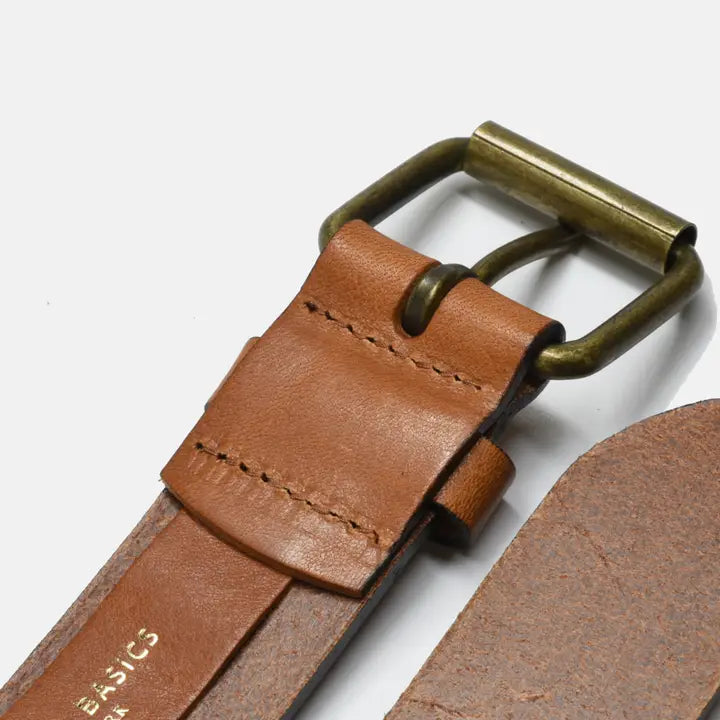 Tan Leather Belt w/ Brass Buckle