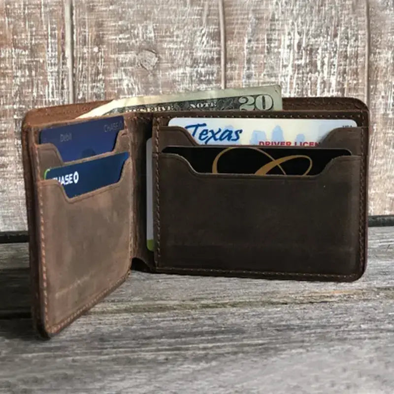 Handmade Dark Brown Leather Bifold Wallet