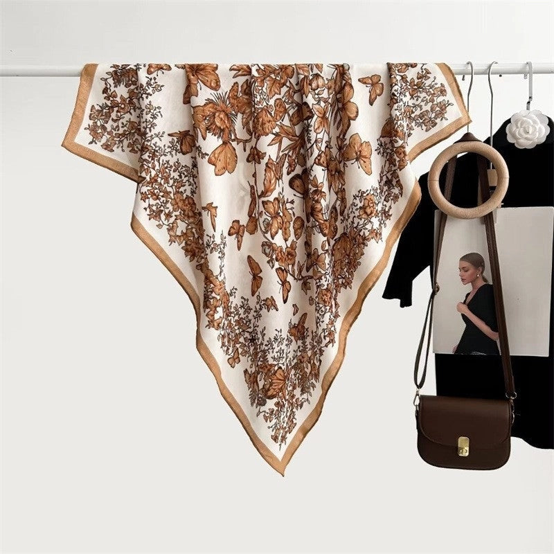 Vintage Brown/White Floral Butterfly Scarf
