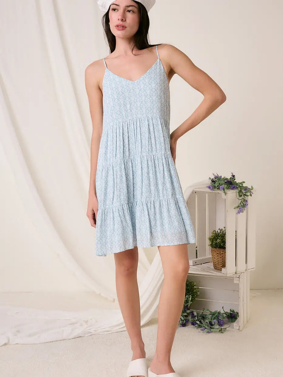 Blue Geo Pineapple Print Mini Dress