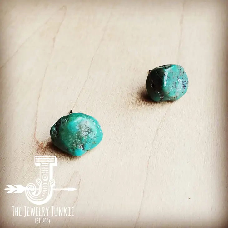 Natural Green Turquoise Chunk Studs