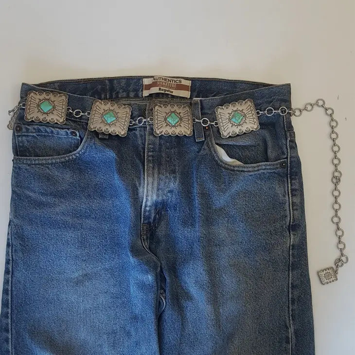 Western Silver Rectangular Concho Chain Belt