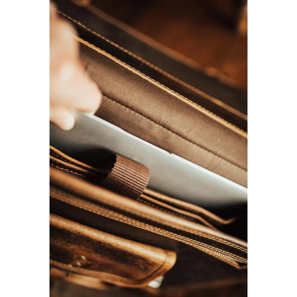 Buffalo Leather Briefcase - Antique Brown