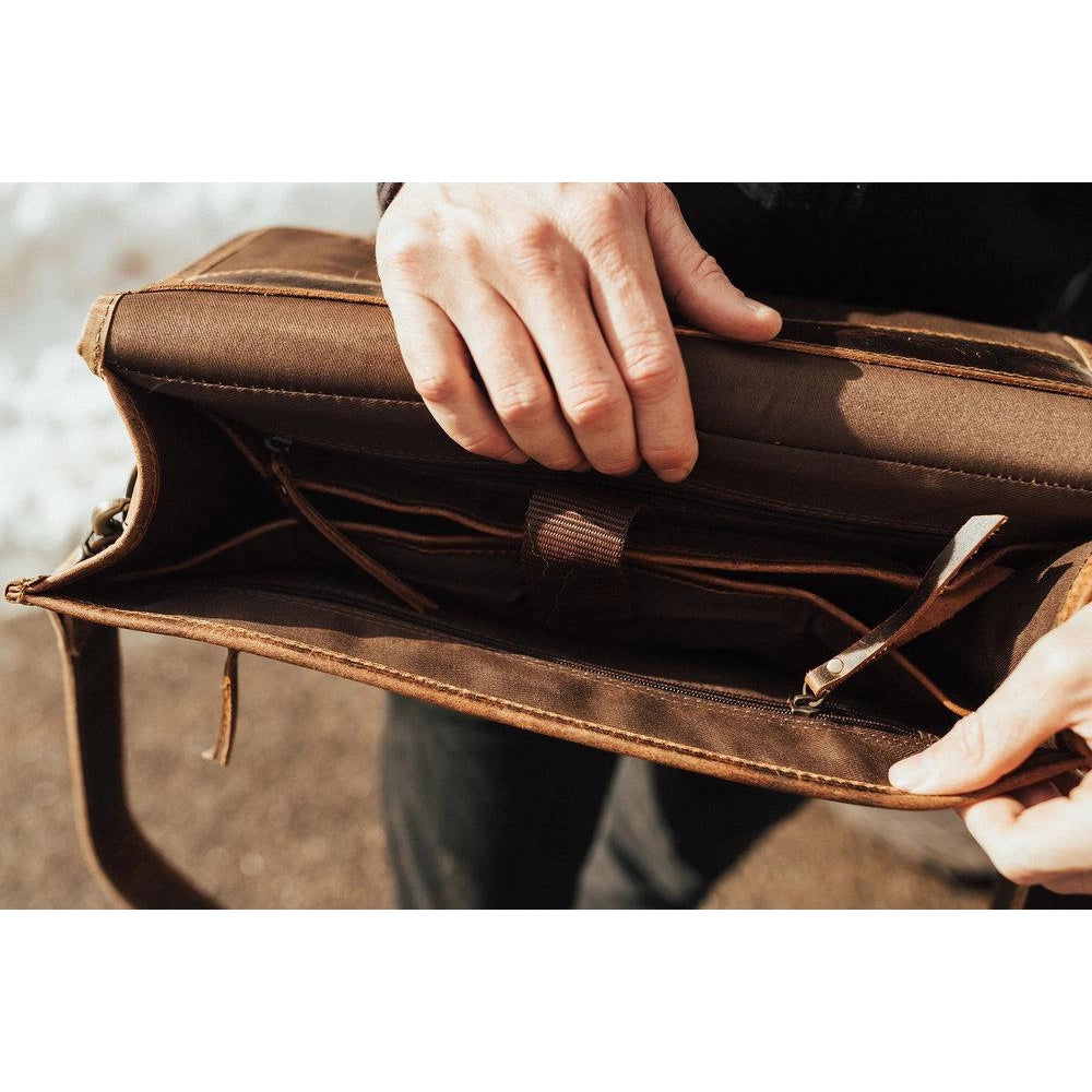 Buffalo Leather Briefcase - Antique Brown