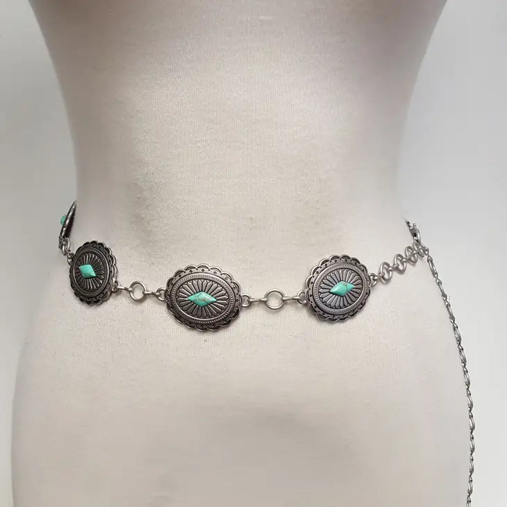 Western Oval Concho Chain Belt Scalloped Edge